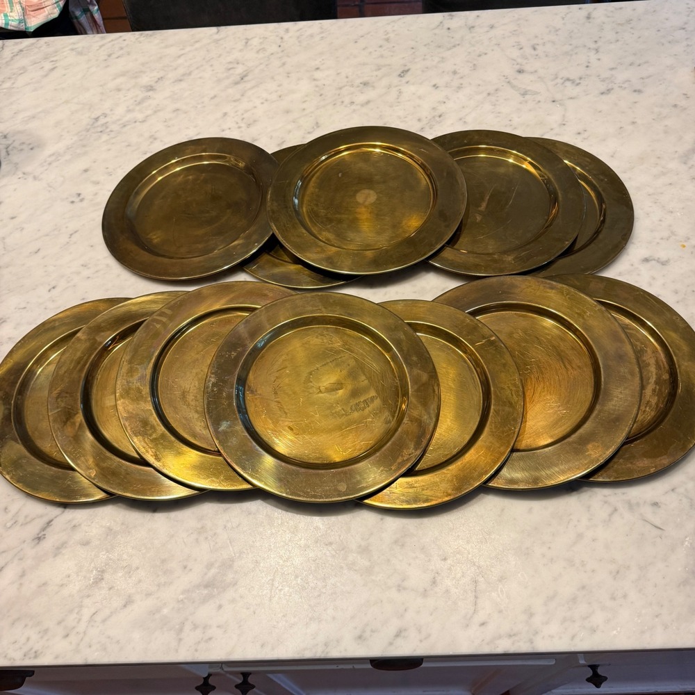 Vintage Brass Charger Plates Set of 13 12" Gold Metal Wedding Dinner Table Decor